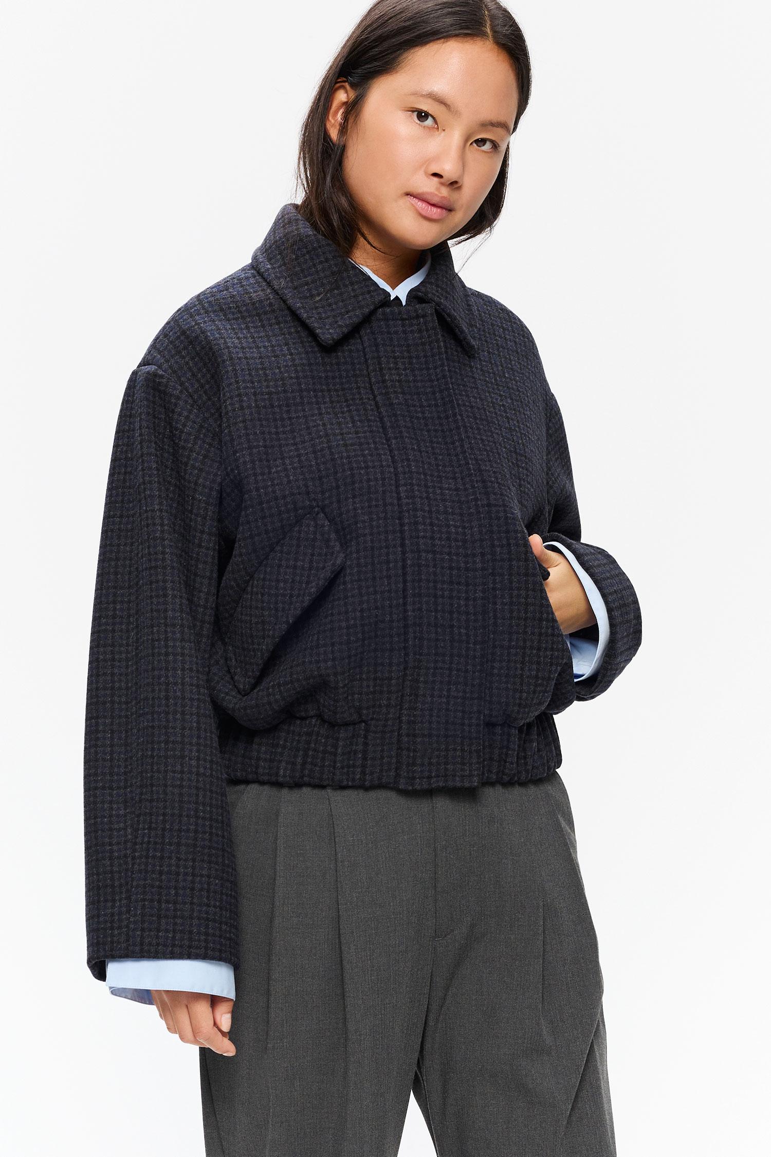 Elvine Nova Grey Check Damen Wolljacke Boxy Cut kariert grau